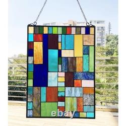 Stained Glass Tiffany Style Geometric Mosaic Design Hanging Window Panel