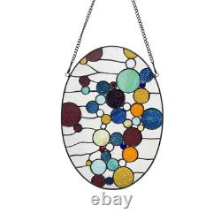 Stained Glass Tiffany Style Geometric Window Panel Oval Suncatcher Handcrafted