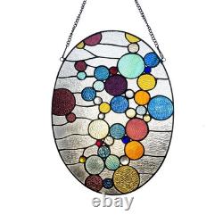 Stained Glass Tiffany Style Geometric Window Panel Oval Suncatcher Handcrafted