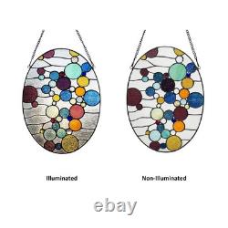 Stained Glass Tiffany Style Geometric Window Panel Oval Suncatcher Handcrafted