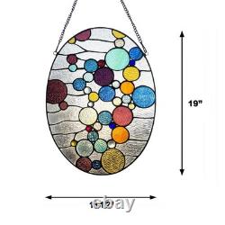 Stained Glass Tiffany Style Geometric Window Panel Oval Suncatcher Handcrafted