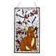 Stained Glass Tiffany Style Hanging Window Panel Cat Floral Dragonfly Design