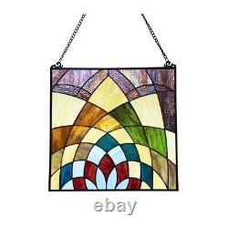 Stained Glass Tiffany Style Hanging Window Panel Geometric Design