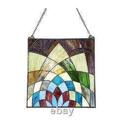 Stained Glass Tiffany Style Hanging Window Panel Geometric Design