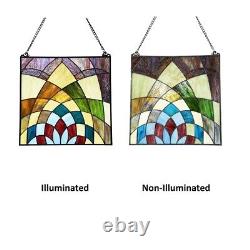 Stained Glass Tiffany Style Hanging Window Panel Geometric Design