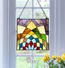 Stained Glass Tiffany Style Hanging Window Panel Geometric Design