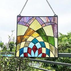 Stained Glass Tiffany Style Hanging Window Panel Geometric Design