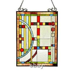 Stained Glass Tiffany Style Hanging Window Panel Mission Geometric Design
