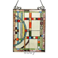 Stained Glass Tiffany Style Hanging Window Panel Mission Geometric Design