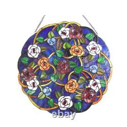 Stained Glass Tiffany Style Hanging Window Panel Rose Floral Flower Design