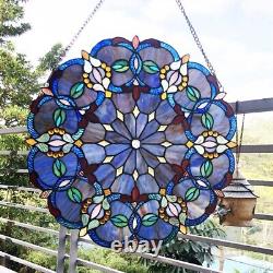 Stained Glass Tiffany Style Hanging Window Panel Round Victorian Design