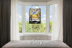 Stained Glass Tiffany Style Hanging Window Panel Scenic Tree Floral Design