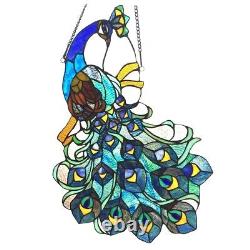 Stained Glass Tiffany Style Hanging Window Panel Suncatcher Peacock Bird Design