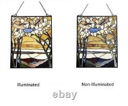 Stained Glass Tiffany Style Hanging Window Panel Tree Sunrise Design