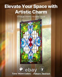 Stained Glass Tiffany Style Hanging Window Panel with Chain 17 x 29 Inches