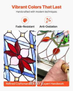 Stained Glass Tiffany Style Hanging Window Panel with Chain 17 x 29 Inches