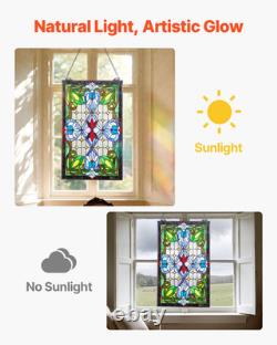 Stained Glass Tiffany Style Hanging Window Panel with Chain 17 x 29 Inches