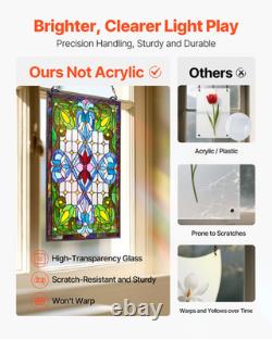 Stained Glass Tiffany Style Hanging Window Panel with Chain 17 x 29 Inches