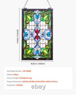 Stained Glass Tiffany Style Hanging Window Panel with Chain 17 x 29 Inches