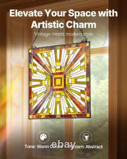 Stained Glass Tiffany Style Hanging Window Panel with Chain 20 x 21 Inches