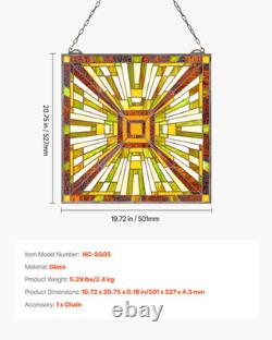 Stained Glass Tiffany Style Hanging Window Panel with Chain 20 x 21 Inches
