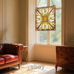 Stained Glass Tiffany Style Hanging Window Panel with Chain 20 x 21 Inches