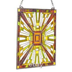 Stained Glass Tiffany Style Hanging Window Panel with Chain 20 x 21 Inches