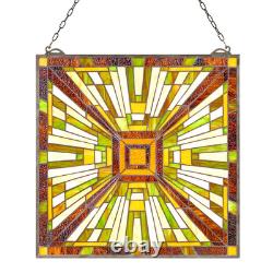 Stained Glass Tiffany Style Hanging Window Panel with Chain 20 x 21 Inches