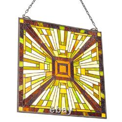Stained Glass Tiffany Style Hanging Window Panel with Chain 20 x 21 Inches