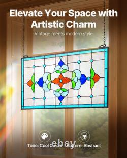 Stained Glass Tiffany Style Hanging Window Panel with Chain 26 x 16 Inches