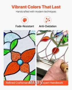 Stained Glass Tiffany Style Hanging Window Panel with Chain 26 x 16 Inches