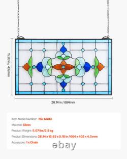 Stained Glass Tiffany Style Hanging Window Panel with Chain 26 x 16 Inches