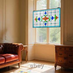 Stained Glass Tiffany Style Hanging Window Panel with Chain 26 x 16 Inches
