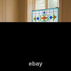 Stained Glass Tiffany Style Hanging Window Panel with Chain 26 x 16 Inches