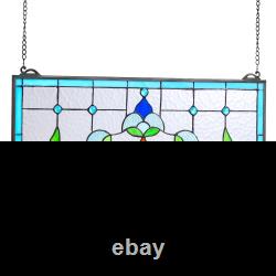 Stained Glass Tiffany Style Hanging Window Panel with Chain 26 x 16 Inches