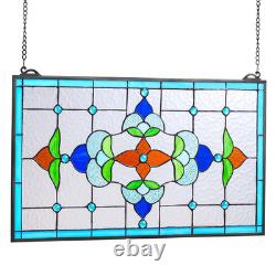 Stained Glass Tiffany Style Hanging Window Panel with Chain 26 x 16 Inches