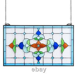 Stained Glass Tiffany Style Hanging Window Panel with Chain 26 x 16 Inches