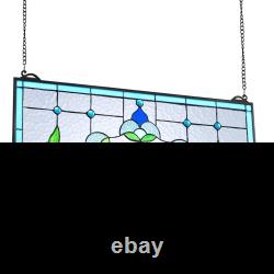 Stained Glass Tiffany Style Hanging Window Panel with Chain 26 x 16 Inches
