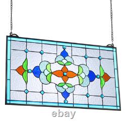 Stained Glass Tiffany Style Hanging Window Panel with Chain 26 x 16 Inches