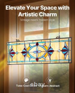 Stained Glass Tiffany Style Hanging Window Panel with Chain 32 x 10 Inches