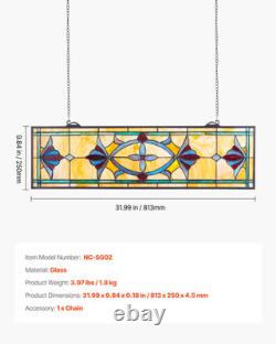 Stained Glass Tiffany Style Hanging Window Panel with Chain 32 x 10 Inches