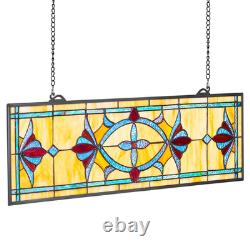 Stained Glass Tiffany Style Hanging Window Panel with Chain 32 x 10 Inches