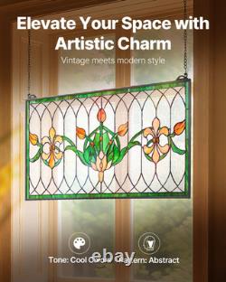 Stained Glass Tiffany Style Hanging Window Panel with Chain 32 x 17 Inches