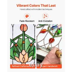 Stained Glass Tiffany Style Hanging Window Panel with Chain 32 x 17 Inches