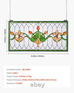 Stained Glass Tiffany Style Hanging Window Panel with Chain 32 x 17 Inches