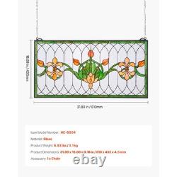 Stained Glass Tiffany Style Hanging Window Panel with Chain 32 x 17 Inches