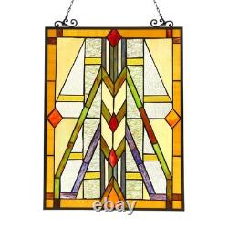 Stained Glass Tiffany Style Mission Design Hanging Window Panel Suncatcher