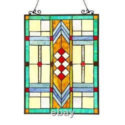 Stained Glass Tiffany Style Mission Design Hanging Window Panel Suncatcher