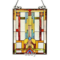 Stained Glass Tiffany Style Mission Design Hanging Window Panel Suncatcher