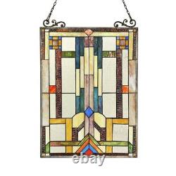 Stained Glass Tiffany Style Mission Design Hanging Window Panel Suncatcher